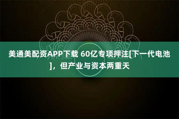 美通美配资APP下载 60亿专项押注[下一代电池]，但产业与资本两重天