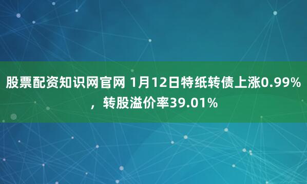 股票配资知识网官网 1月12日特纸转债上涨0.99%，转股溢价率39.01%